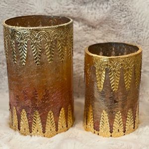 Stained glass with leaf details vase/ candle holder